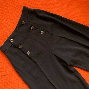 High waisted Vintage Sailor tapered pant with button up front, dark navy blue